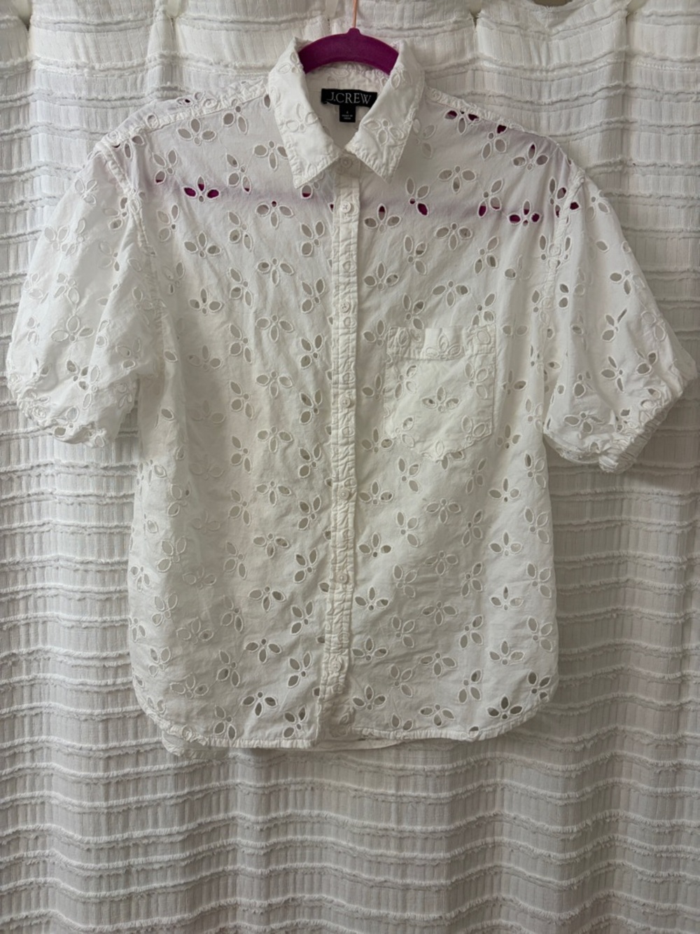 J. Crew White Eyelet Collared Button Shirt.